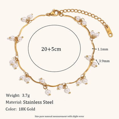 18K gold plated daisy pearl drop bracelet with delicate adjustable chain – STUD