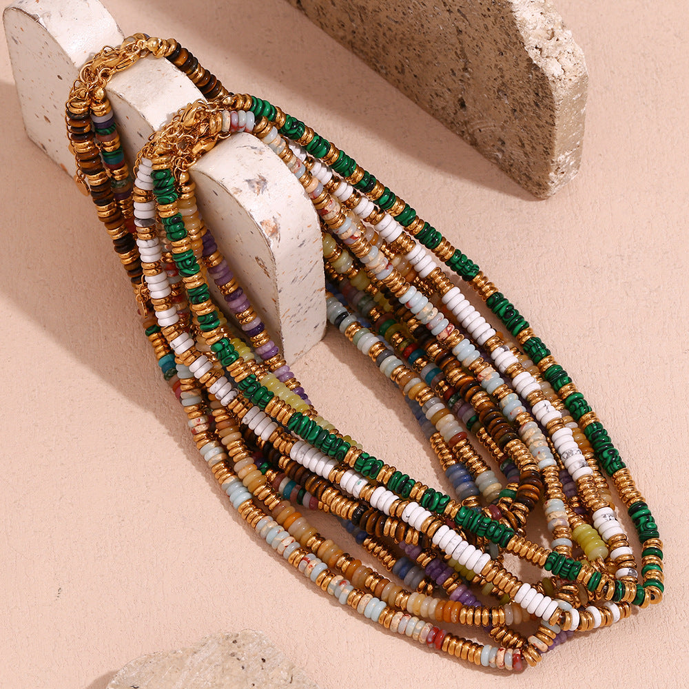 Retro 18K Gold-Plated Mix Natural Stone Necklace