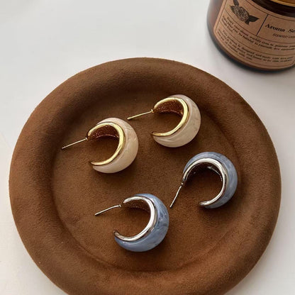 STUD Blue S925 Crescent Hoop Earrings with Retro Minimalist French Design