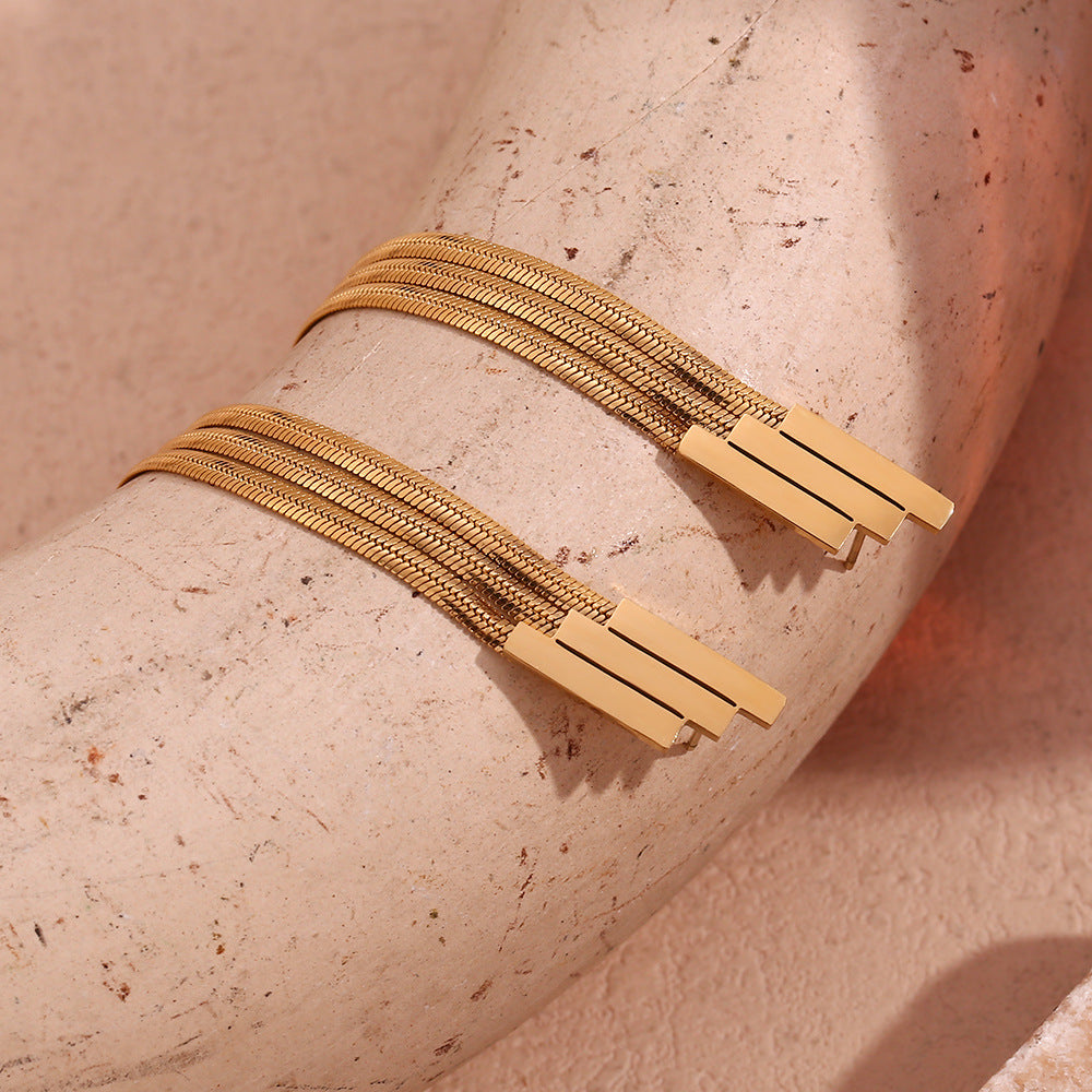 STUD 18K gold-plated stainless steel geometric layered bar tassel chain drop earrings