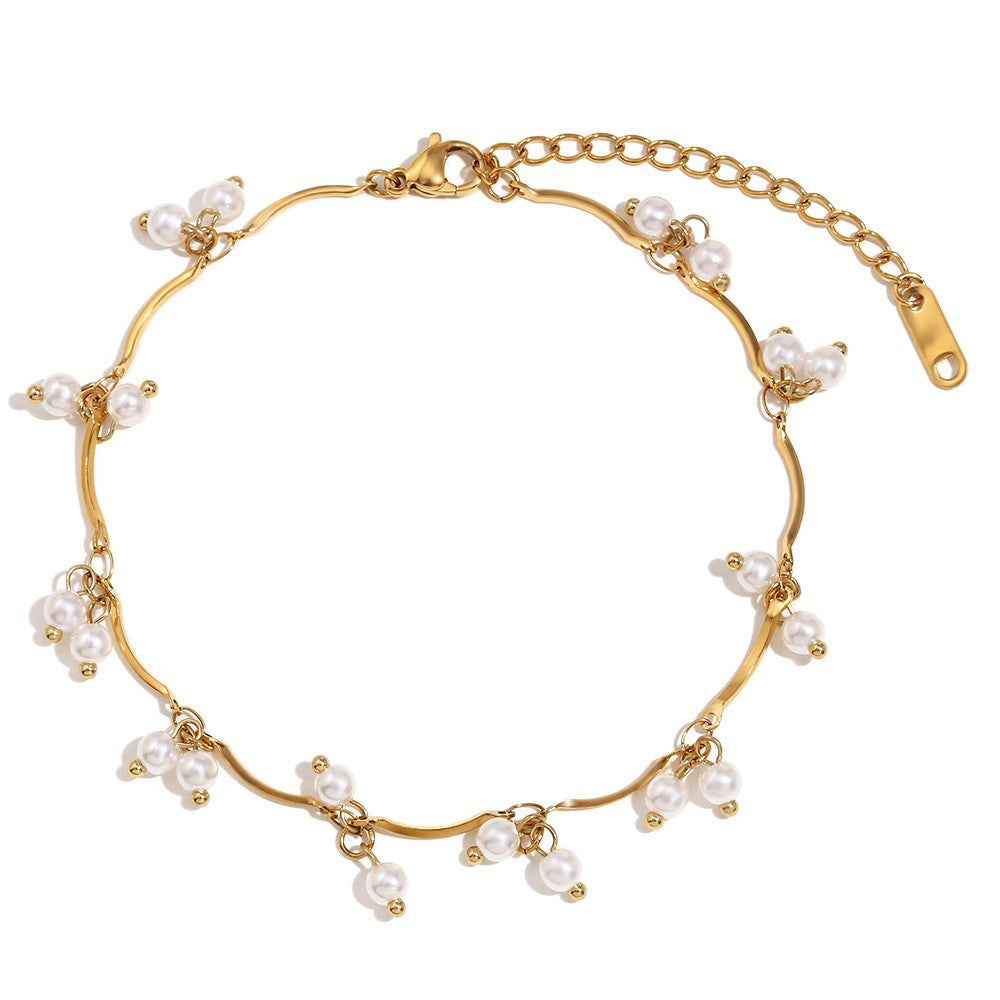 18K gold plated daisy pearl drop bracelet with delicate adjustable chain – STUD