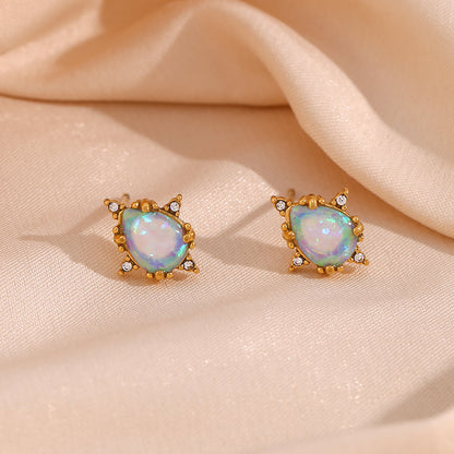 Gold waterdrop earrings with blue opal stone – vintage style, hypoallergenic by STUD (Shop Till You Drop)