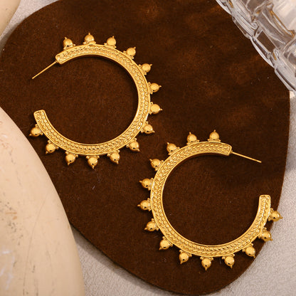 Boho wheat texture C hoop earrings – 18K gold-plated, waterproof, anti-tarnish jewelry by STUD (Shop Till You Drop)