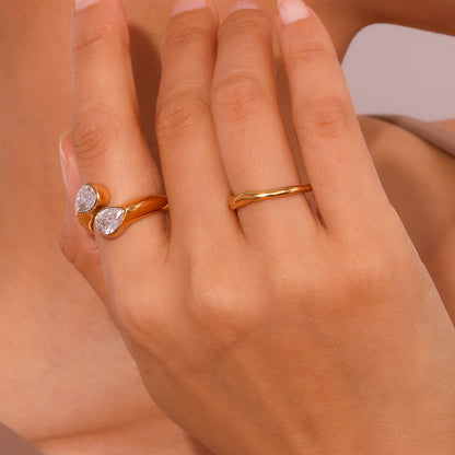 18K gold plated twin teardrop zircon open ring by STUD
