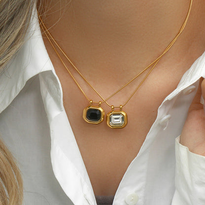 Vintage Black Zircon Pendant Necklace with 18K Gold Plating