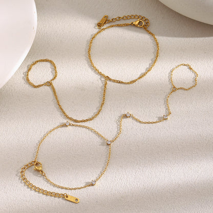 Crystal gold chain finger ring bracelet with 18K plating