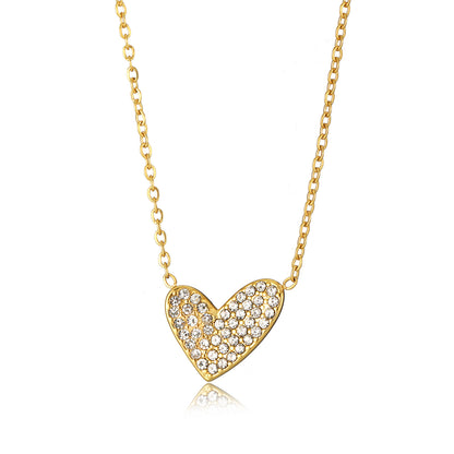 Close View of Heart of gold necklace with zirconia inlay – gold plated stainless steel by STUD-Shop Till You Drop