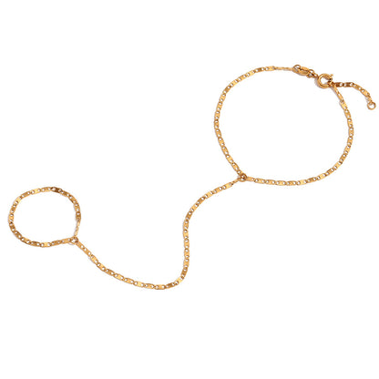 18K gold hand chain bracelet with ring combo – summer fashion jewelry – STUD