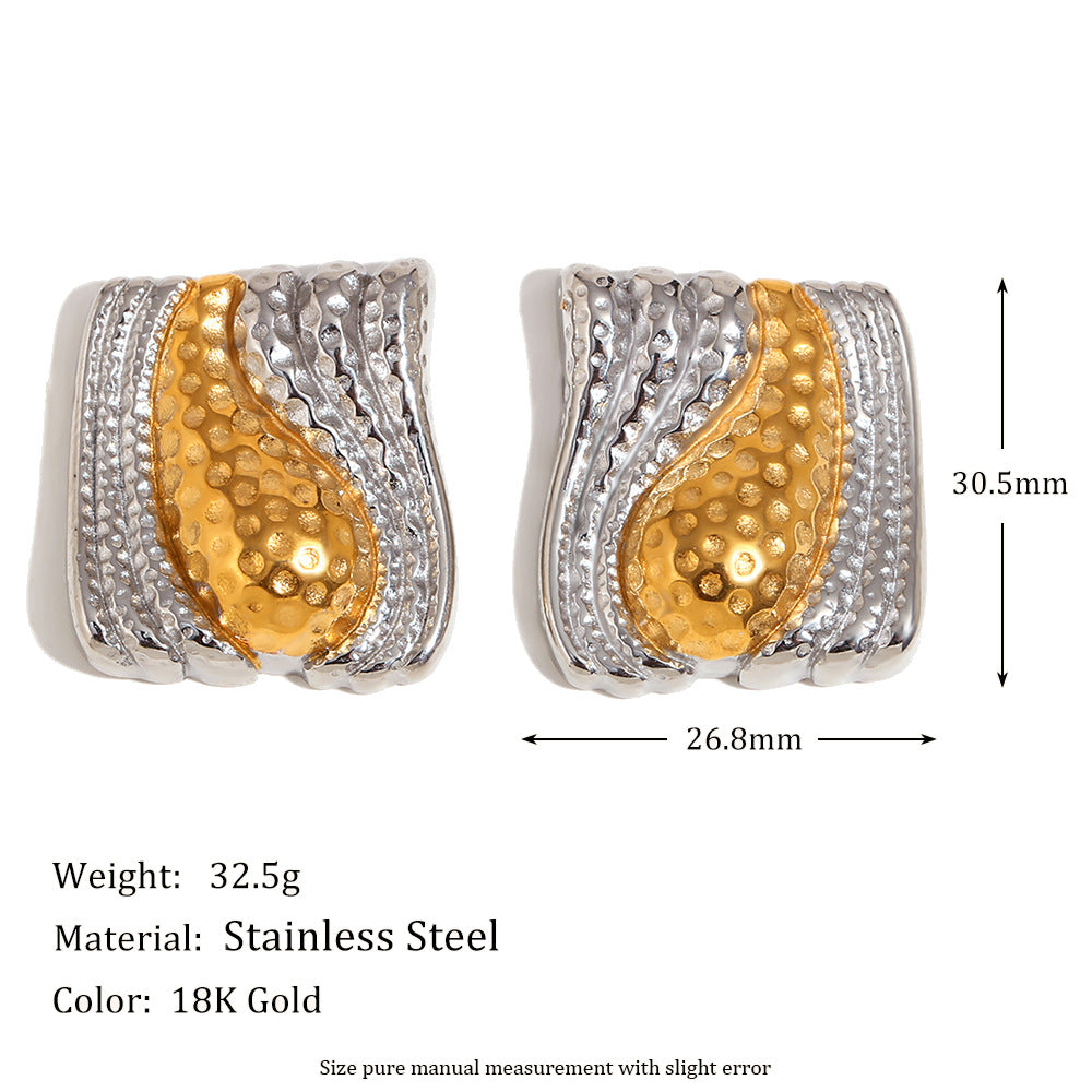 Two-Tone Gold Bean Stud Earrings