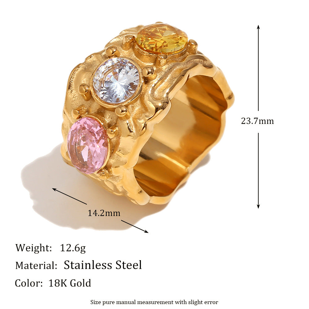 STUD 18K gold-plated sculpted ring with clear zircon stones