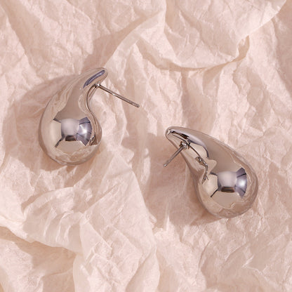 Silver minimalist teardrop earrings – French geometric hollow design, waterproof by STUD (Shop Till You Drop)