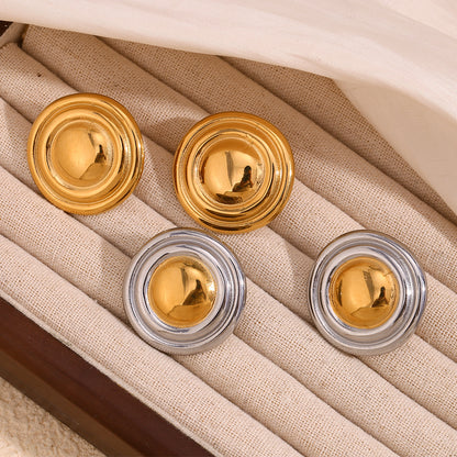 Geometric shield earrings – round 18K gold-plated, waterproof, anti-tarnish studs by STUD (Shop Till You Drop)
