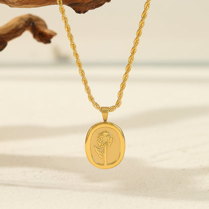 Close View of Sunflower and rose charm pendant necklace – 18K gold plated vintage design by STUD-Shop Till You Drop