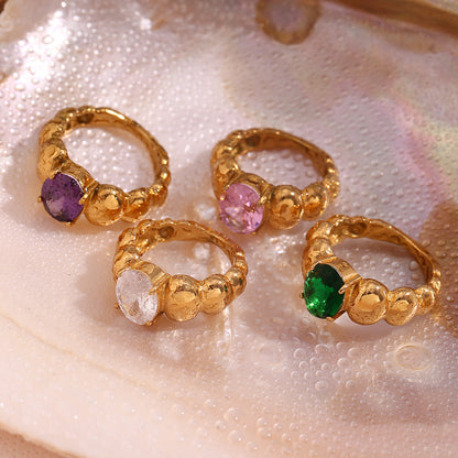 Vintage Gold White Beaded Ring