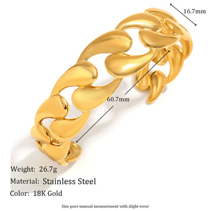 Size Details of Minimalist waterdrop hollow gold bangle in 18K gold-plated stainless steel – elegant and hypoallergenic bracelet by STUD