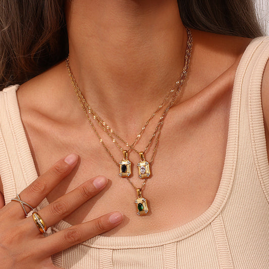 Geometric Rectangle Green Zircon Necklace