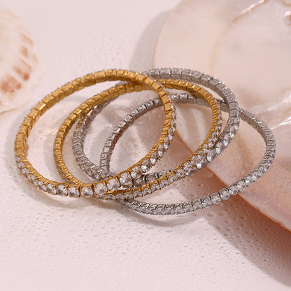 18K gold plated stretch bracelet with round-cut zircon stones – STUD