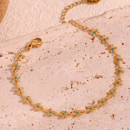 Close View of Retro blue flower bracelet – handcrafted 18K gold plated design by STUD-Shop Till You Drop