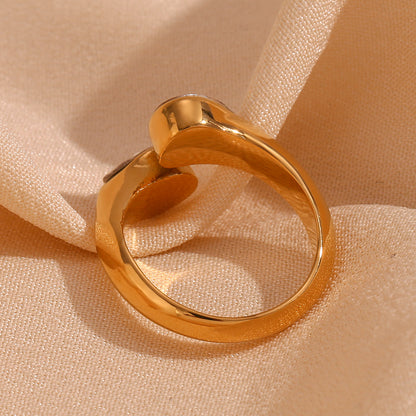 18K gold plated twin teardrop zircon open ring by STUD