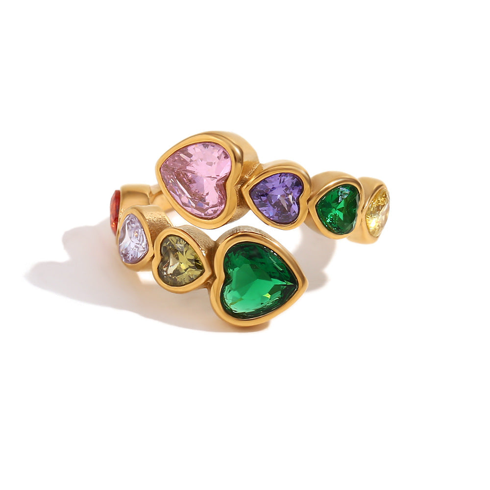 Colorful Hearts Zircon Heart Ring