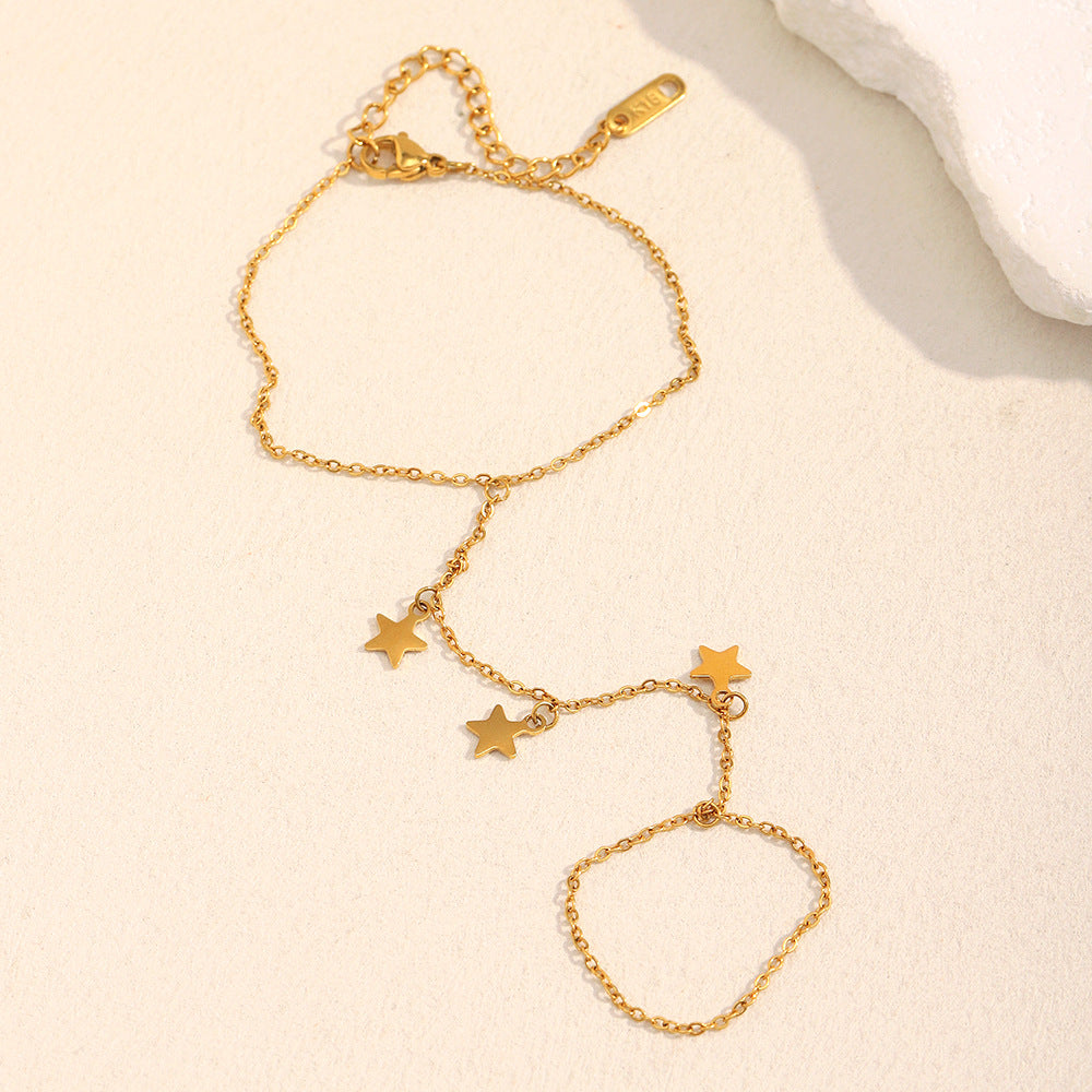 18K gold plated starlight hand chain bracelet with dainty star charms – STUD