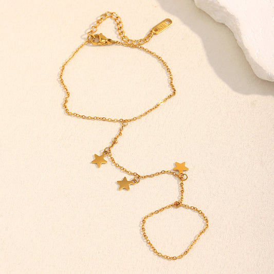 18K gold plated starlight hand chain bracelet with dainty star charms – STUD