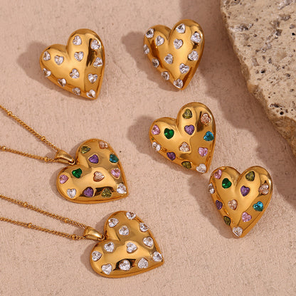 Side view of Multicolor Zircon Heart Earrings