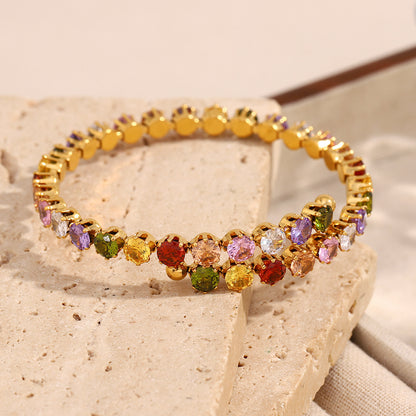 18K gold plated Color Pop bangle with multicolor zircon stones – waterproof & hypoallergenic by STUD