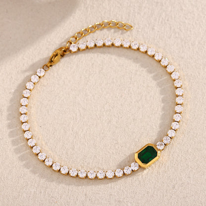 18K gold plated tennis bracelet with zircon and gemstone centerpiece – STUD