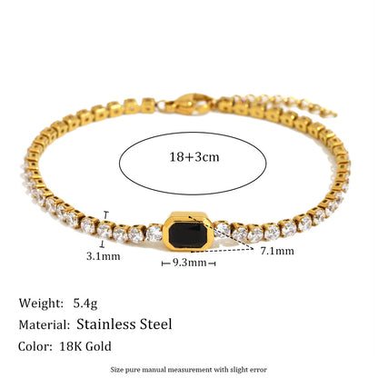 18K gold plated tennis bracelet with zircon and gemstone centerpiece – STUD