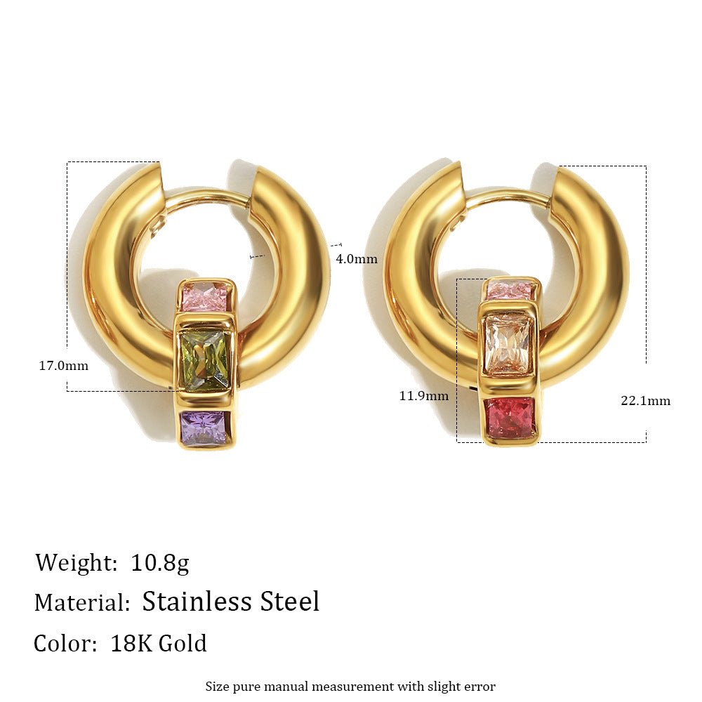 Gold-plated chunky hoop earrings with multicolor geometric gemstones – Aurora Gem Hoops by STUD