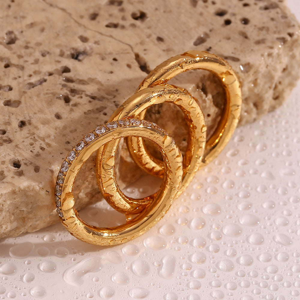 18K Gold-Plated Minimalist Zircon Ring Set | Trio of Elegance