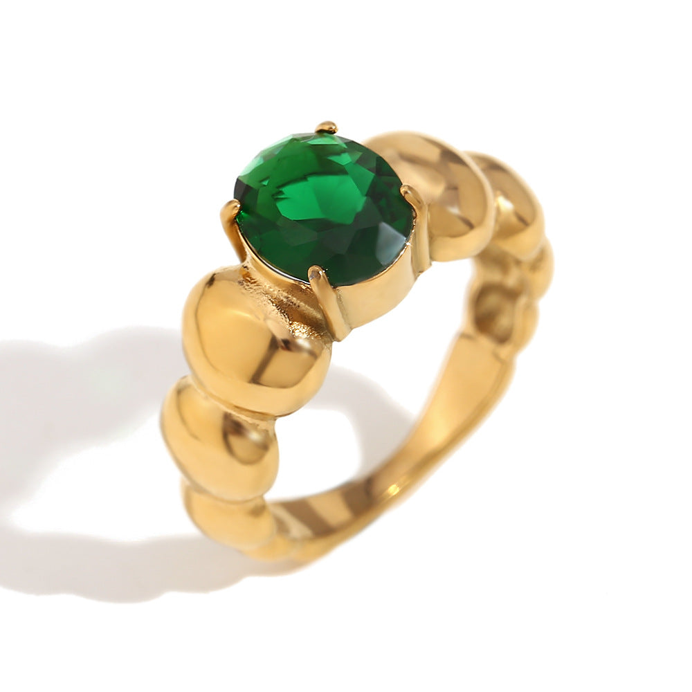 Vintage Gold Green Beaded Ring