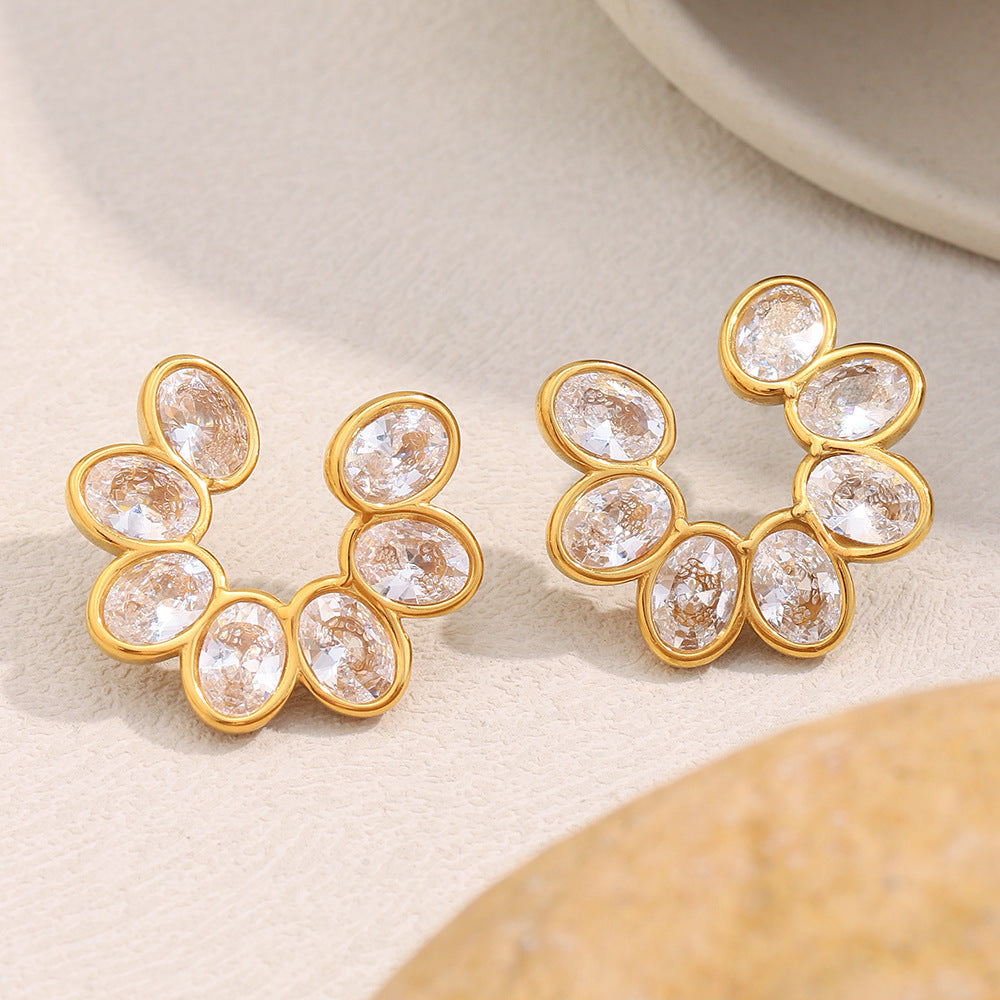 STUD 18K gold-plated flower zircon stud earrings with dainty petal design