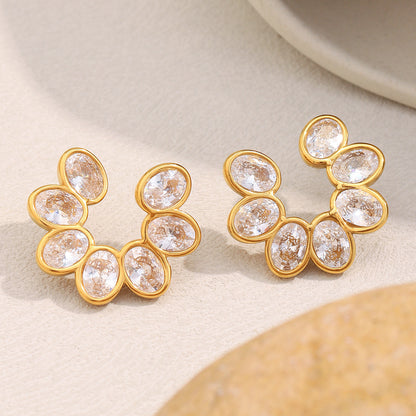 STUD 18K gold-plated flower zircon stud earrings with dainty petal design