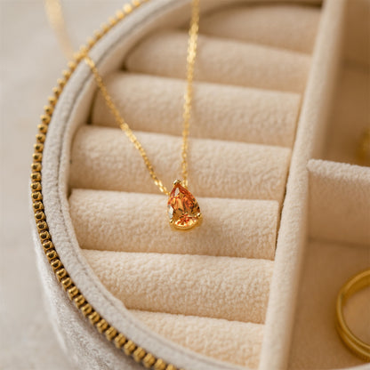18K gold plated pear-shaped zircon birthstone necklace – elegant clavicle chain by STUD