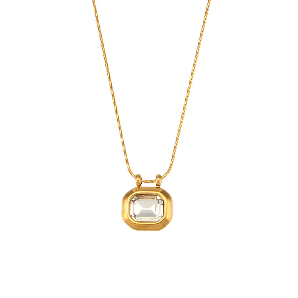 Vintage Clear Zircon Pendant Necklace with 18K Gold Plating