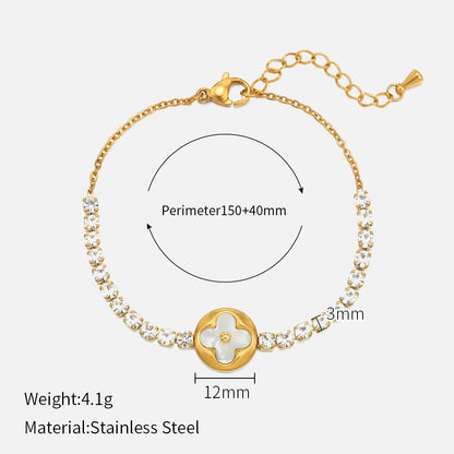 18K Gold Plated Butterfly and Clover Bracelet – Dainty Zircon Titanium Steel – STUD