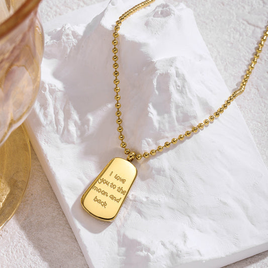 14K gold plated engraved pendant necklace – “I love you to the moon and back” by STUD