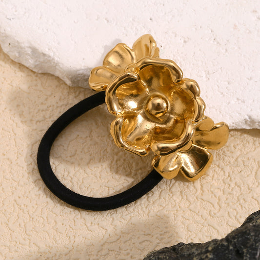 Vintage-Inspired 18K Gold-Plated Three-Flower Hair Tie for Women