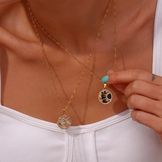 Retro-Chic 18K Gold Plated Sun, Star & Heart White Necklace