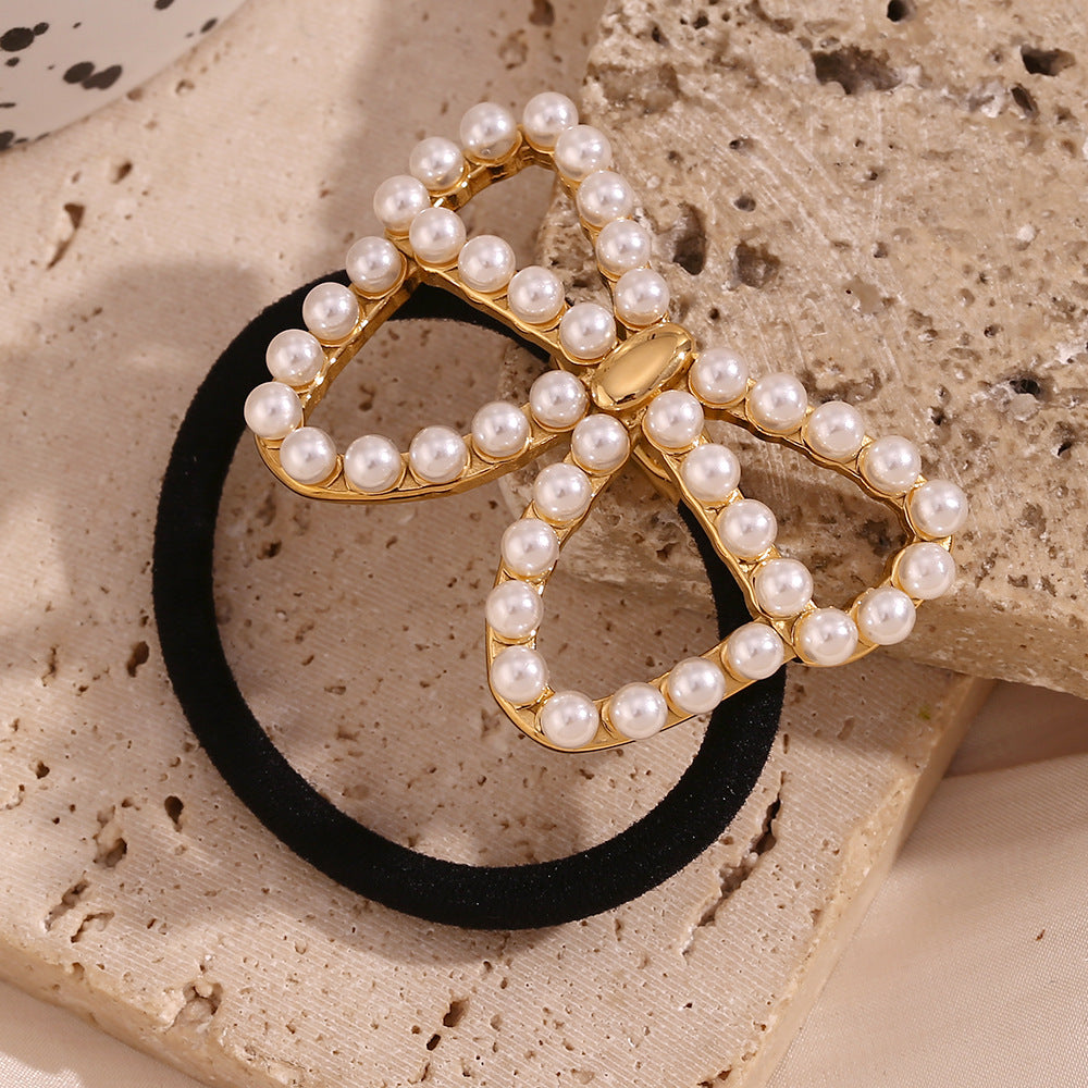 Butterfly-Shaped With Pearl 18K Gold Hair Tie