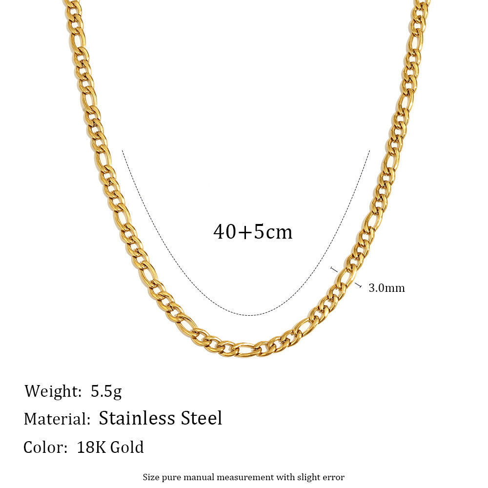 3mm gold Figaro chain necklace with 18K plating in two sizes