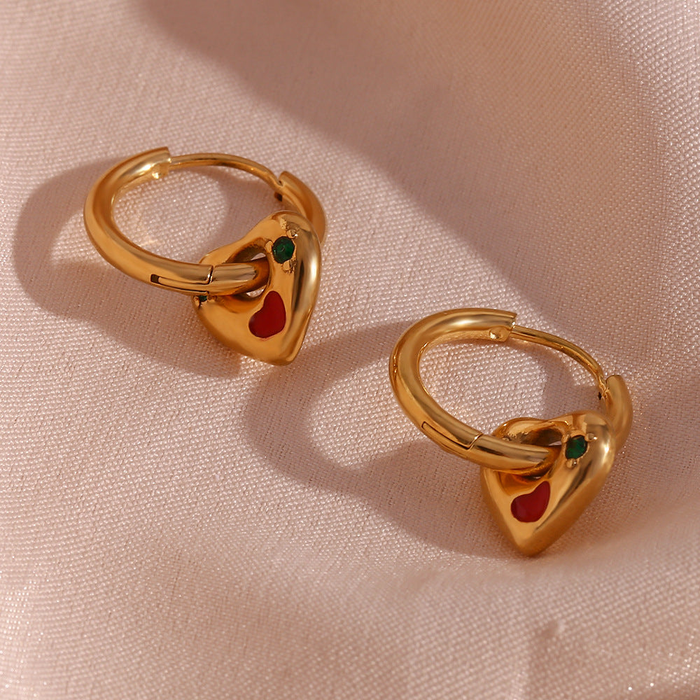 Cherry-Heart Hoop Earrings in 18K Gold