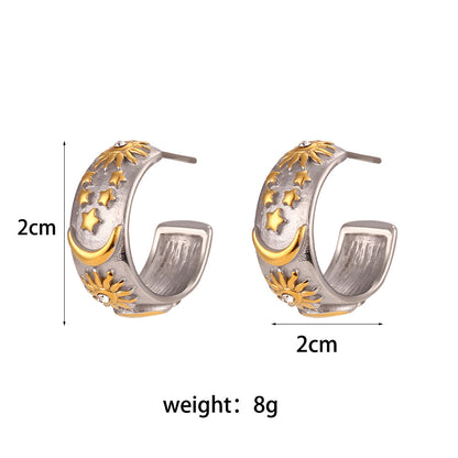 Size Details of Celestial two-tone earrings – star, moon & sun design, 18K gold-plated, waterproof by STUD (Shop Till You Drop)