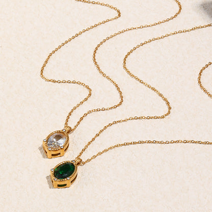 STUD 18K gold-plated stainless steel necklace with twisted edge oval clear zircon pendant