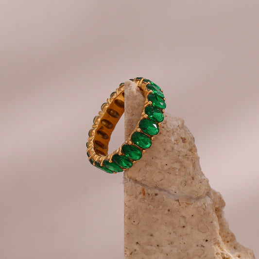 Elegant Oval Green Zircon Ring | Minimalist Design