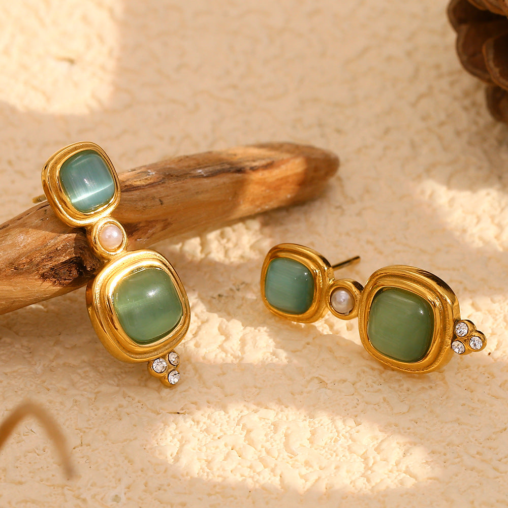 French Vintage Gemstone Stud Earrings