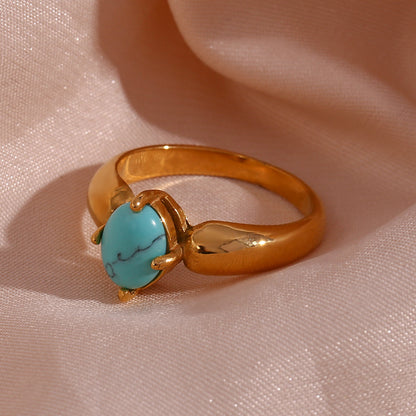 18K Gold Plated Petal Shape Ring – Minimalist Stainless Steel Jewelry – STUD