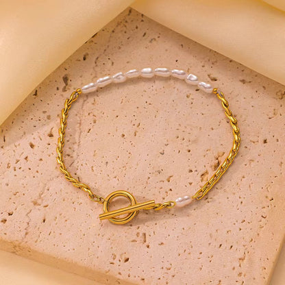 Minimalist pearl bracelet in stainless steel – waterproof and elegant – STUD